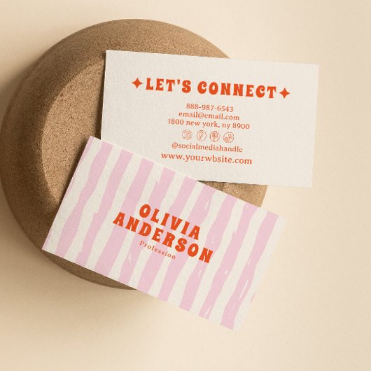 Retro Bold Pink 70s Boho Groovy Funky Girly Trendy Visitekaartje