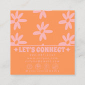 Retro Bold Pink Orange Groovy Floral Girly Funky Vierkante Visitekaartje (Achterkant)
