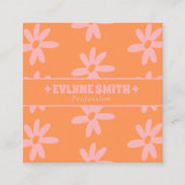 Retro Bold Pink Orange Groovy Floral Girly Funky Vierkante Visitekaartje (Voorkant)