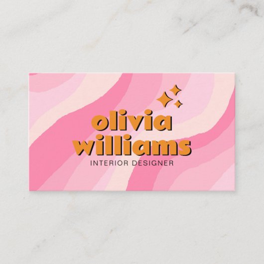 Retro Bold Pink Orange QR Code Groovy Girly Unique Visitekaartje (Voorkant)