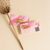 Retro Bold Pink Orange QR Code Groovy Girly Unique Visitekaartje