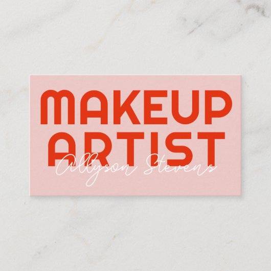 Retro Bold Pink Red Makeup Artist QR Code Visitekaartje (Voorkant)