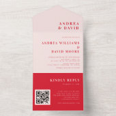 Retro Bold Pink & Red QR Code RSVP Trendy Weddensc All In One Uitnodiging (Binnen)