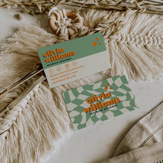 Retro Bold Psychedelic Groovy Checkered Unique Fun Visitekaartje