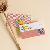 Retro Bold QR Code 70s Groovy Checkered Trendy Visitekaartje