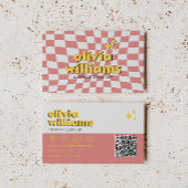 Retro Bold QR Code 70s Groovy Checkered Trendy Visitekaartje