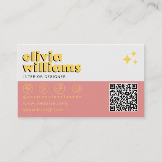 Retro Bold QR Code 70s Groovy Checkered Trendy Visitekaartje (Achterkant)