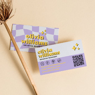 Retro Bold QR-code 70s Groovy Geruite Trendy Visitekaartje