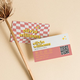 Retro Bold QR-code 70s Groovy Geruite Trendy Visitekaartje