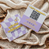 Retro Bold QR Code Groovy Checkered Boho Funky Vierkante Visitekaartje