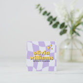 Retro Bold QR Code Groovy Geruite Boho Funky Vierkante Visitekaartje (Staand voorkant)