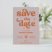 Retro Bold Roest & Perzik Foto Bruiloft Save The Date (Staand voorkant)