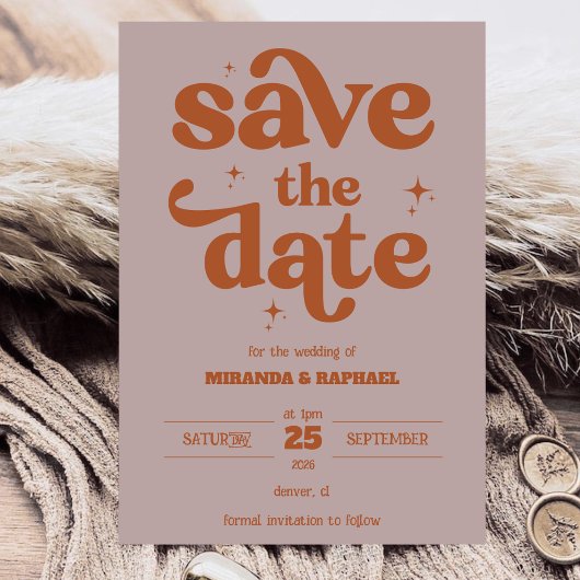 Retro Bold Roest & Perzik Foto Bruiloft Save The Date