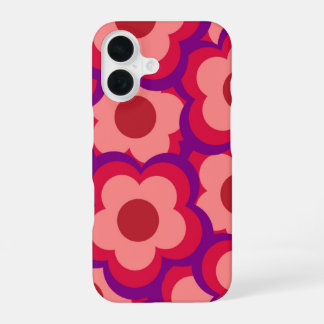Retro Bold Rood Paars Bloemmotief Whimsical Preppy iPhone 16 Hoesje