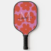 Retro Bold Roze Oranje Bloemige Monogram Pickleball Paddle (Voorkant)