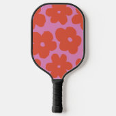 Retro Bold Roze Oranje Bloemige Monogram Pickleball Paddle (Achterkant)