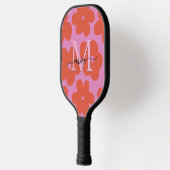 Retro Bold Roze Oranje Bloemige Monogram Pickleball Paddle (Links)