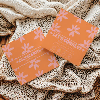 Retro Bold Roze Oranje Groovy Bloemig Meisjesachti Vierkante Visitekaartje