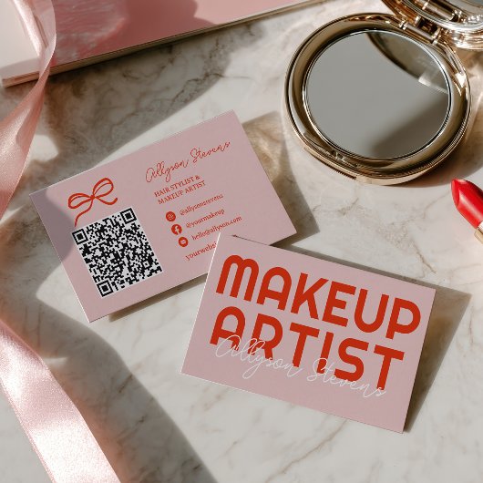 Retro Bold Roze Rood Make-up Artiest QR Code Visitekaartje