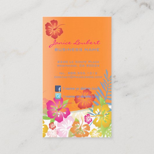 RETRO BOLD TROPICAL FLOWERS, HIBISCUS VISITEKAARTJE (Achterkant)