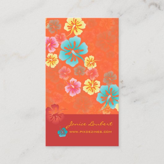 RETRO BOLD TROPICAL FLOWERS, HIBISCUS VISITEKAARTJE (Voorkant)