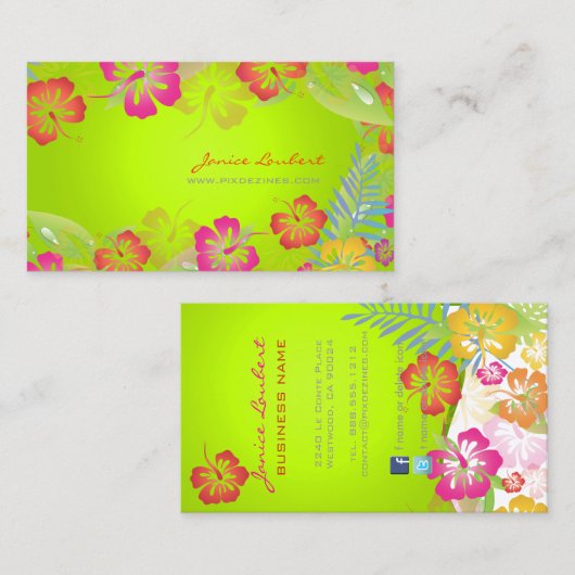 RETRO BOLD TROPICAL FLOWERS, HIBISCUS VISITEKAARTJE (Voorkant / Achterkant)