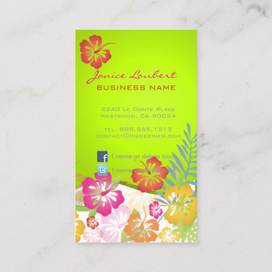 RETRO BOLD TROPICAL FLOWERS, HIBISCUS VISITEKAARTJE (Achterkant)