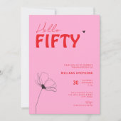 Retro Bold Typo Pink Red Simple 50th Birthday Kaart (Voorkant)