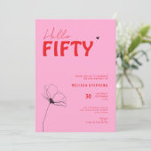 Retro Bold Typo Pink Red Simple 50th Birthday Kaart (Staand voorkant)
