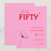 Retro Bold Typo Pink Red Simple 50th Birthday Kaart (Voorkant / Achterkant)