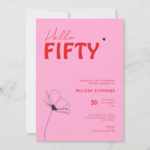 Retro Bold Typo Roze Rood Eenvoudige 50e Verjaarda