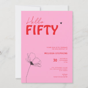 Retro Bold Typo Roze Rood Eenvoudige 50e Verjaarda Kaart