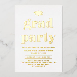 Retro Bold Typografie Afstudeerfeest Goud Folie Uitnodiging