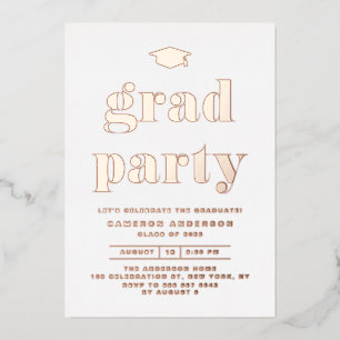 Retro Bold Typografie Afstudeerfeest Rose Goud Folie Uitnodiging