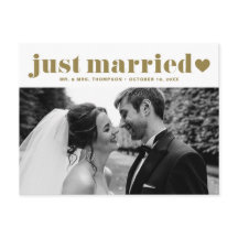 Retro Bold Typografie Gold Just Married Foto
