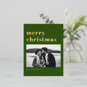 Retro Bold Typografie Green Merry kerstfoto Folie Feestdagen Briefkaart (Staand Voorkant)