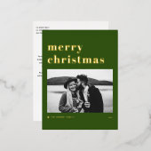 Retro Bold Typografie Green Merry kerstfoto Folie Feestdagen Briefkaart (Voorkant / Achterkant)