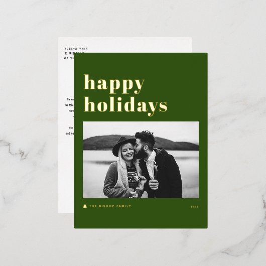 Retro Bold Typografie Green Prettige feestdagen Fo (Voorkant / Achterkant)