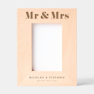 Retro Bold Typografie Mr en Mrs Wedding Foto Gegraveerde Lijstjes