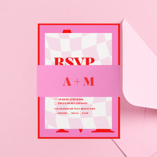 Retro Bold Typografie Roze Rood Uitnodigingen Wikkel