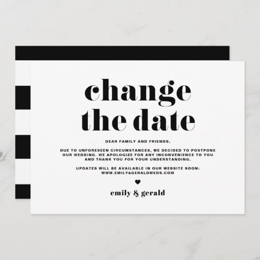 Retro Bold Typografie Zwart Verander de datum Aankondiging (Voorkant / Achterkant)