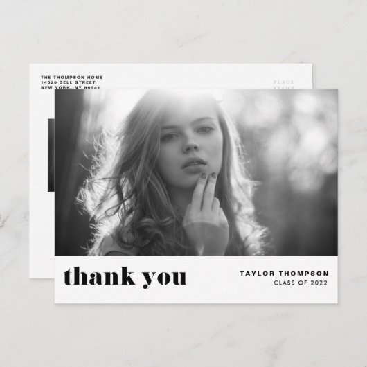 Retro Bold Typography Black Afstuderen Bedankt Briefkaart (Voorkant / Achterkant)