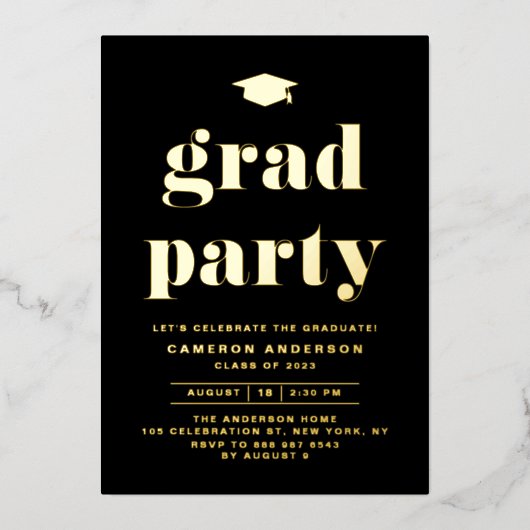 Retro Bold Typography Black Graduparty Folie Uitnodiging (Voorkant)