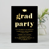 Retro Bold Typography Black Graduparty Folie Uitnodiging (Staand Voorkant)