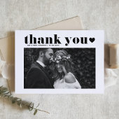 Retro Bold Typography Black Heart Photo Wedding Bedankkaart