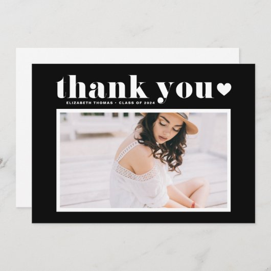 Retro Bold Typography Black Photo Afstuderen Bedankkaart (Voorkant / Achterkant)