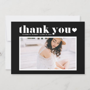 Retro Bold Typography Black Photo Afstuderen Bedankkaart