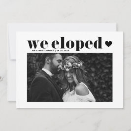 Retro Bold Typography Black Wedding Elopement Aankondiging