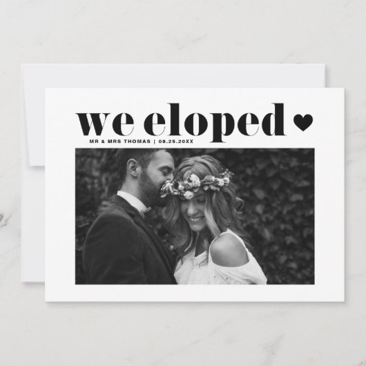 Retro Bold Typography Black Wedding Elopement Aankondiging (Voorkant)