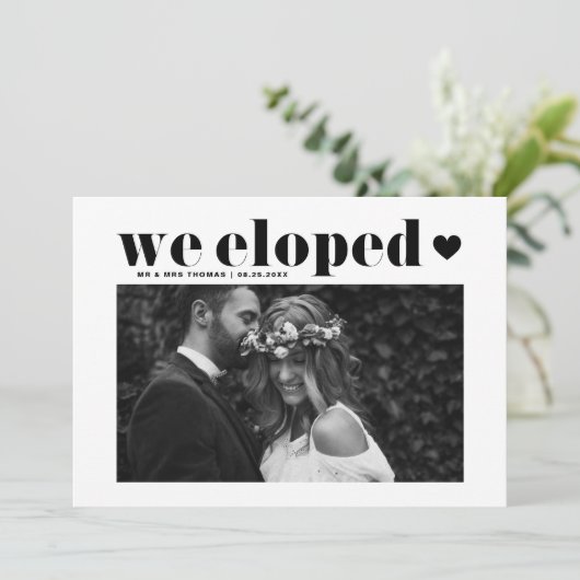 Retro Bold Typography Black Wedding Elopement Aankondiging (Staand voorkant)